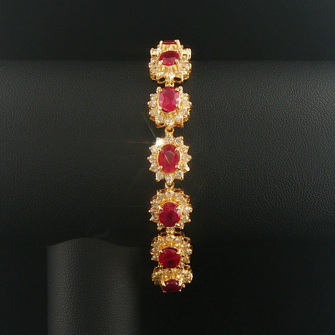 18k Yellow Gold 7cttw Ruby and 2.80cttw Diamond Heavy Link Bracelet 7.25"