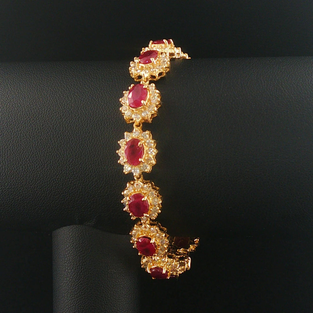 18k Yellow Gold 7cttw Ruby and 2.80cttw Diamond Heavy Link Bracelet 7.25"