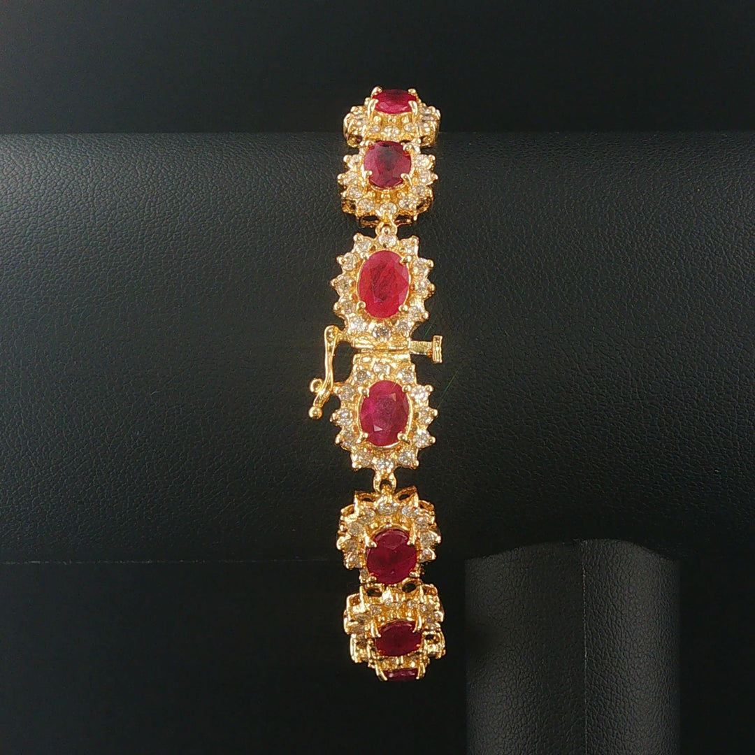 18k Yellow Gold 7cttw Ruby and 2.80cttw Diamond Heavy Link Bracelet 7.25"