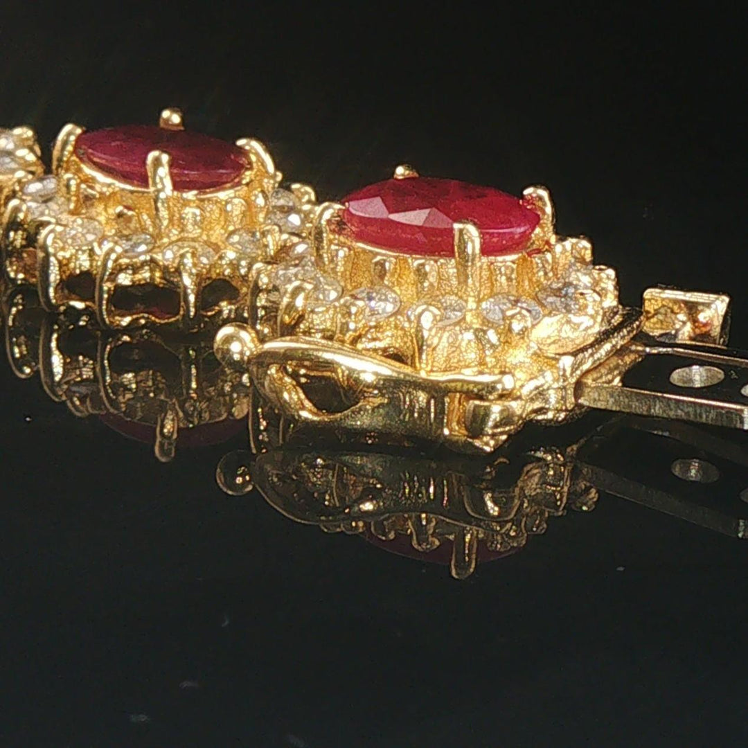 18k Yellow Gold 7cttw Ruby and 2.80cttw Diamond Heavy Link Bracelet 7.25"