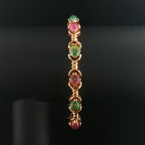 14k Yellow Gold and Cabochon Tourmaline 26g Solid Ladies Link Bracelet 7"