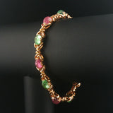 14k Yellow Gold and Cabochon Tourmaline 26g Solid Ladies Link Bracelet 7"