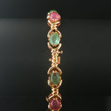 14k Yellow Gold and Cabochon Tourmaline 26g Solid Ladies Link Bracelet 7"