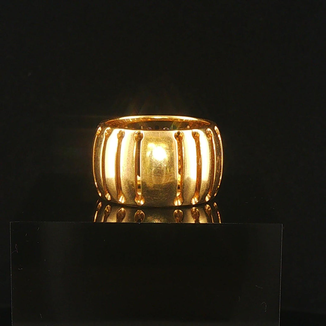 18k Yellow Gold and 0.60cttw Diamond Vintage Heavy Band Ring Italy Size 6.5