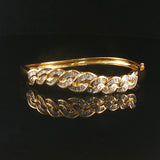 18k Yellow Gold and 2cttw Baguette Diamonds Solid Curved Bangle Bracelet 6.25"