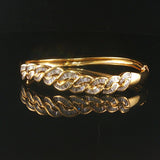 18k Yellow Gold and 2cttw Baguette Diamonds Solid Curved Bangle Bracelet 6.25"