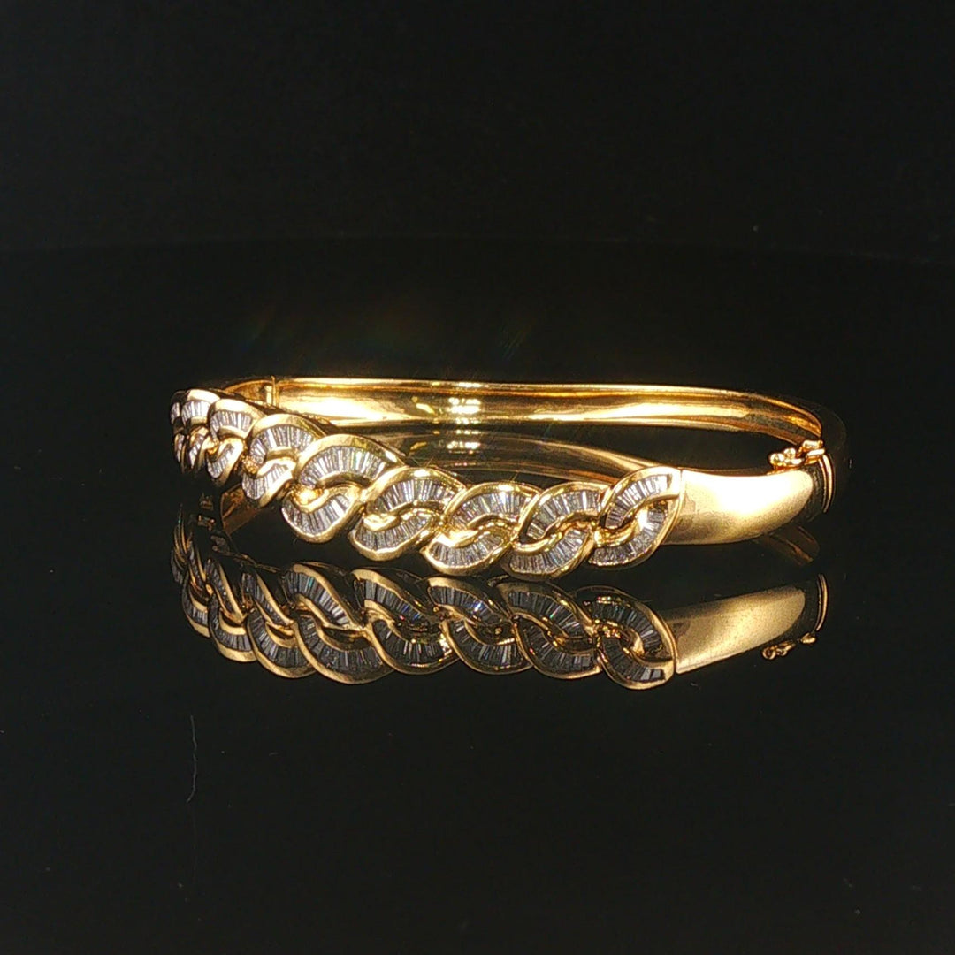18k Yellow Gold and 2cttw Baguette Diamonds Solid Curved Bangle Bracelet 6.25"