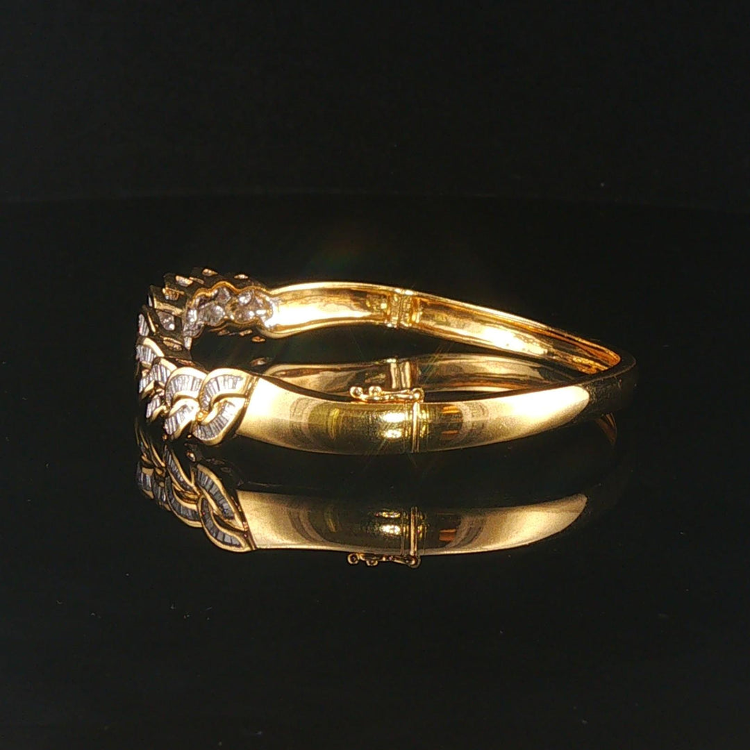 18k Yellow Gold and 2cttw Baguette Diamonds Solid Curved Bangle Bracelet 6.25"