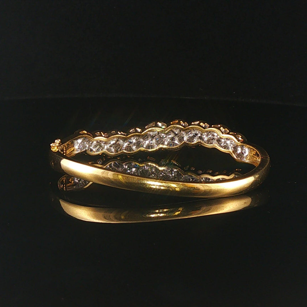 18k Yellow Gold and 2cttw Baguette Diamonds Solid Curved Bangle Bracelet 6.25"