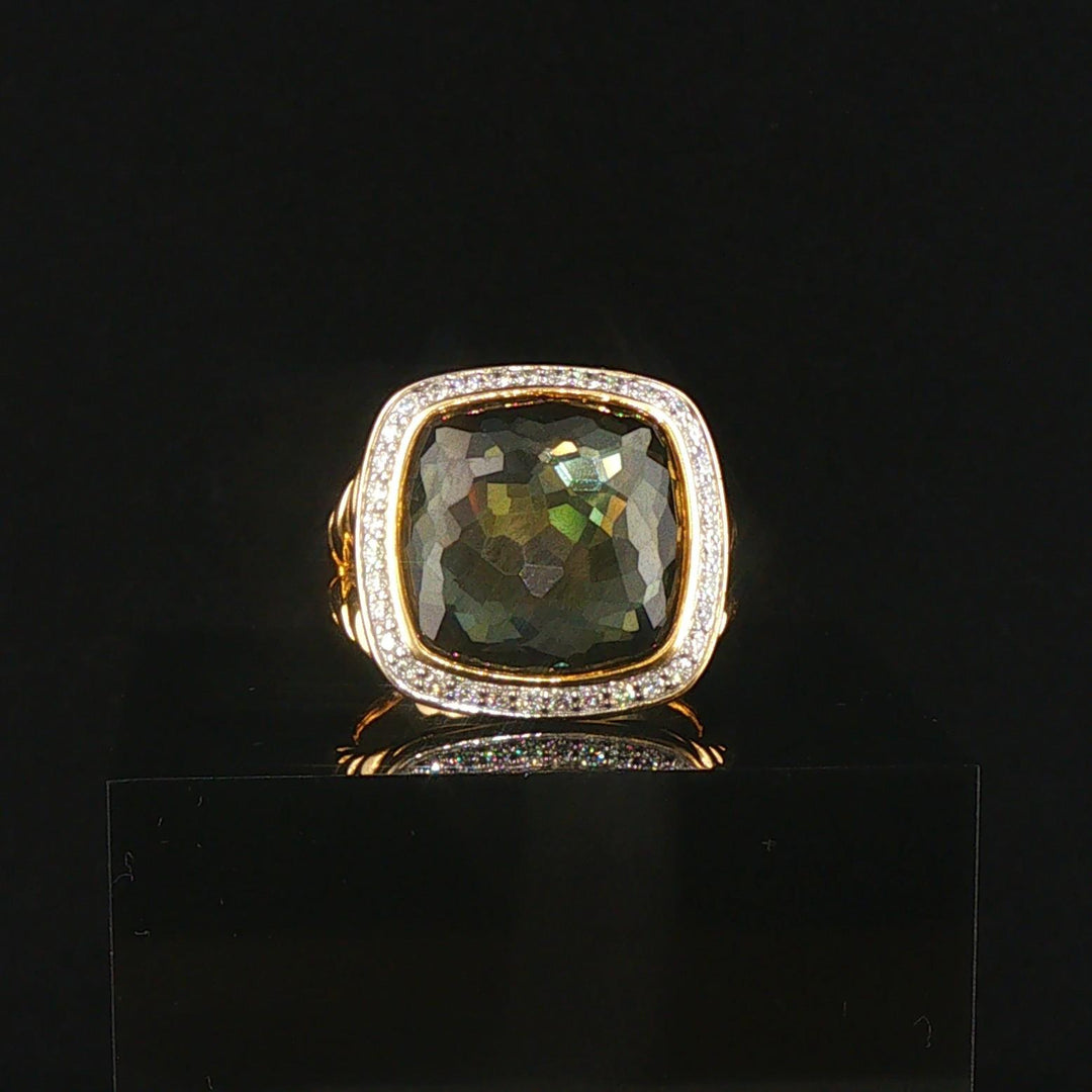 David Yurman Albion 18k Yellow Gold Prasiolite and Diamond Ring Size 7