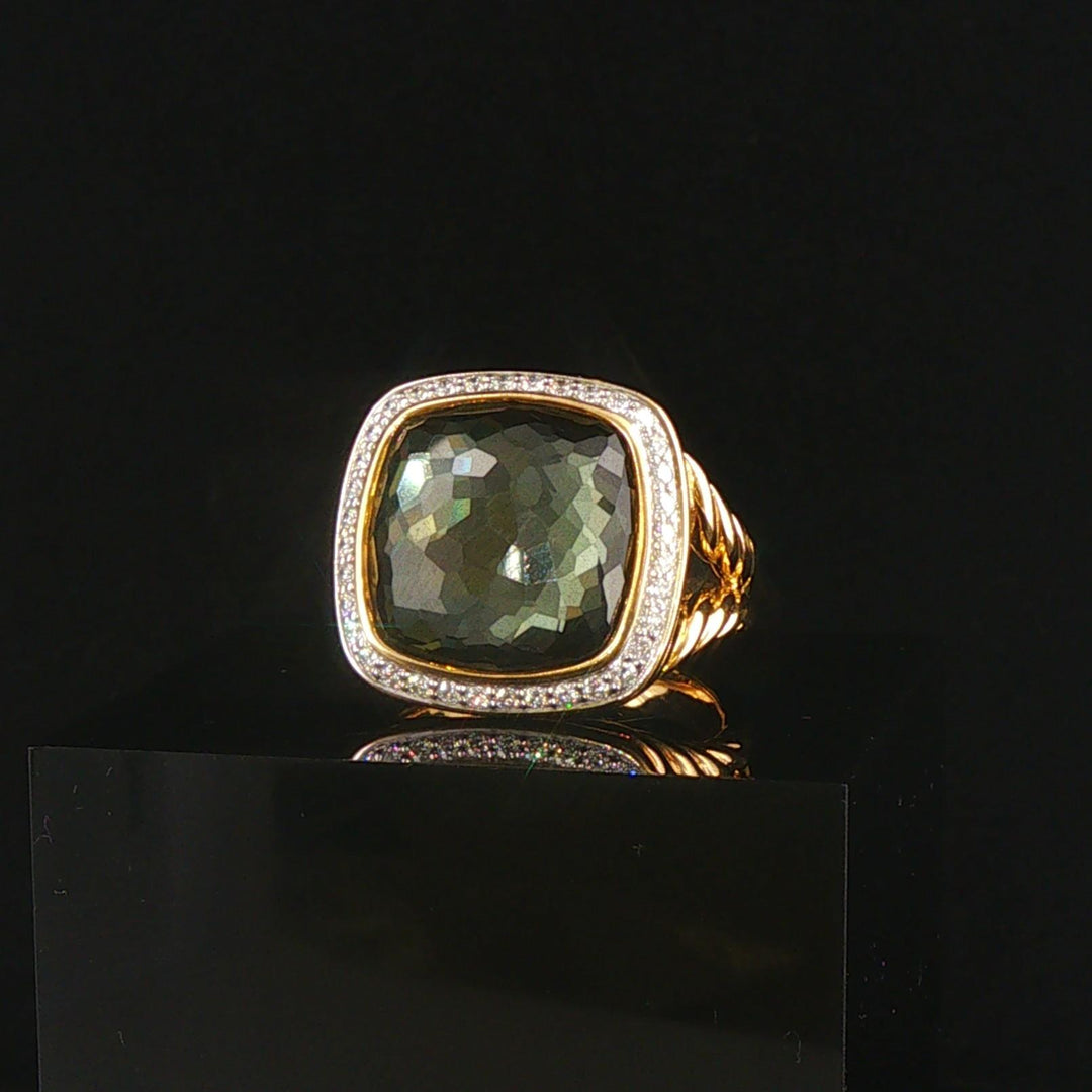 David Yurman Albion 18k Yellow Gold Prasiolite and Diamond Ring Size 7