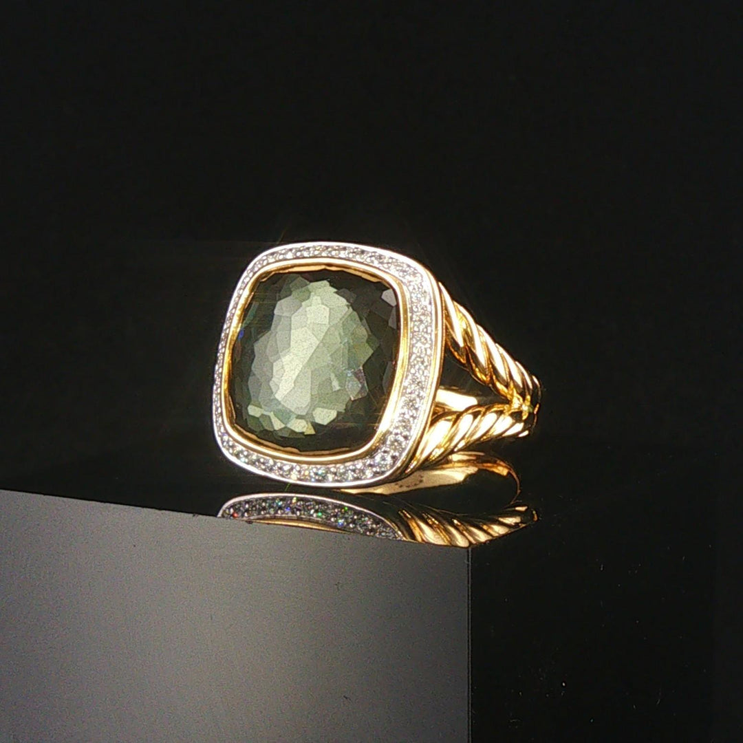 David Yurman Albion 18k Yellow Gold Prasiolite and Diamond Ring Size 7