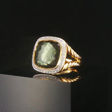 David Yurman Albion 18k Yellow Gold Prasiolite and Diamond Ring Size 7