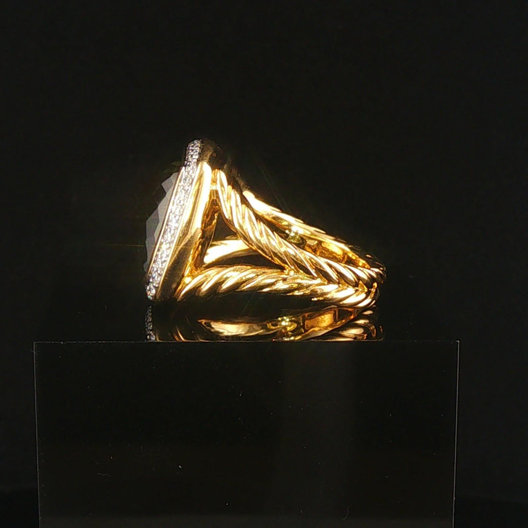 David Yurman Albion 18k Yellow Gold Prasiolite and Diamond Ring Size 7