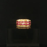 18k Yellow Gold Ruby and Diamonds Vintage Solid Band Ring Size 7.75