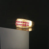 18k Yellow Gold Ruby and Diamonds Vintage Solid Band Ring Size 7.75