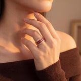 18k Yellow Gold Ruby and Diamonds Vintage Solid Band Ring Size 7.75