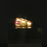 18k Yellow Gold Ruby and Diamonds Vintage Solid Band Ring Size 7.75