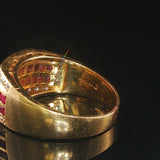18k Yellow Gold Ruby and Diamonds Vintage Solid Band Ring Size 7.75
