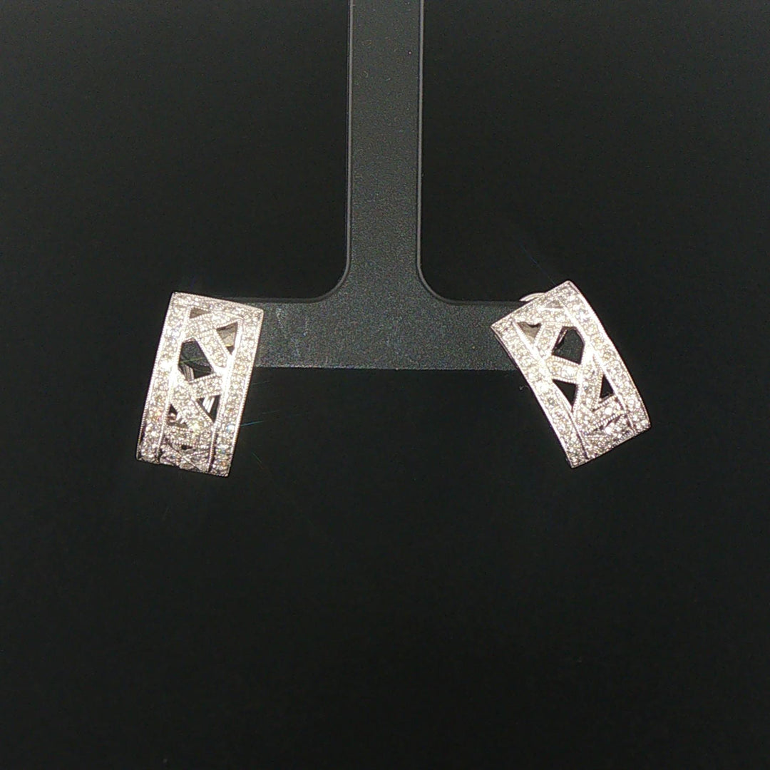 18k White Gold and 0.40cttw Diamond Vintage Filigree Huggie Earrings