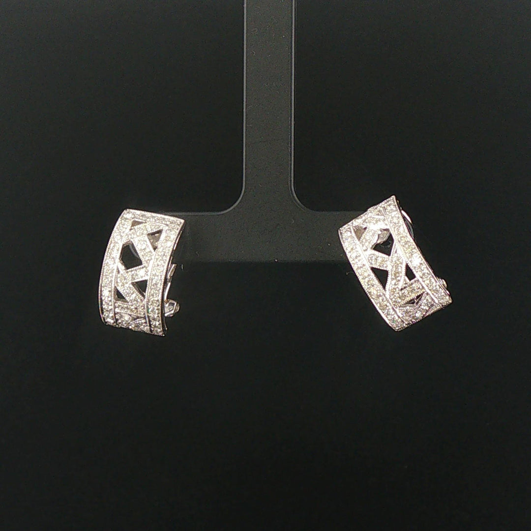 18k White Gold and 0.40cttw Diamond Vintage Filigree Huggie Earrings