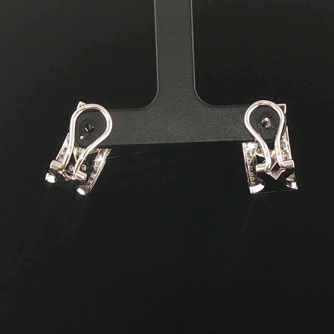 18k White Gold and 0.40cttw Diamond Vintage Filigree Huggie Earrings