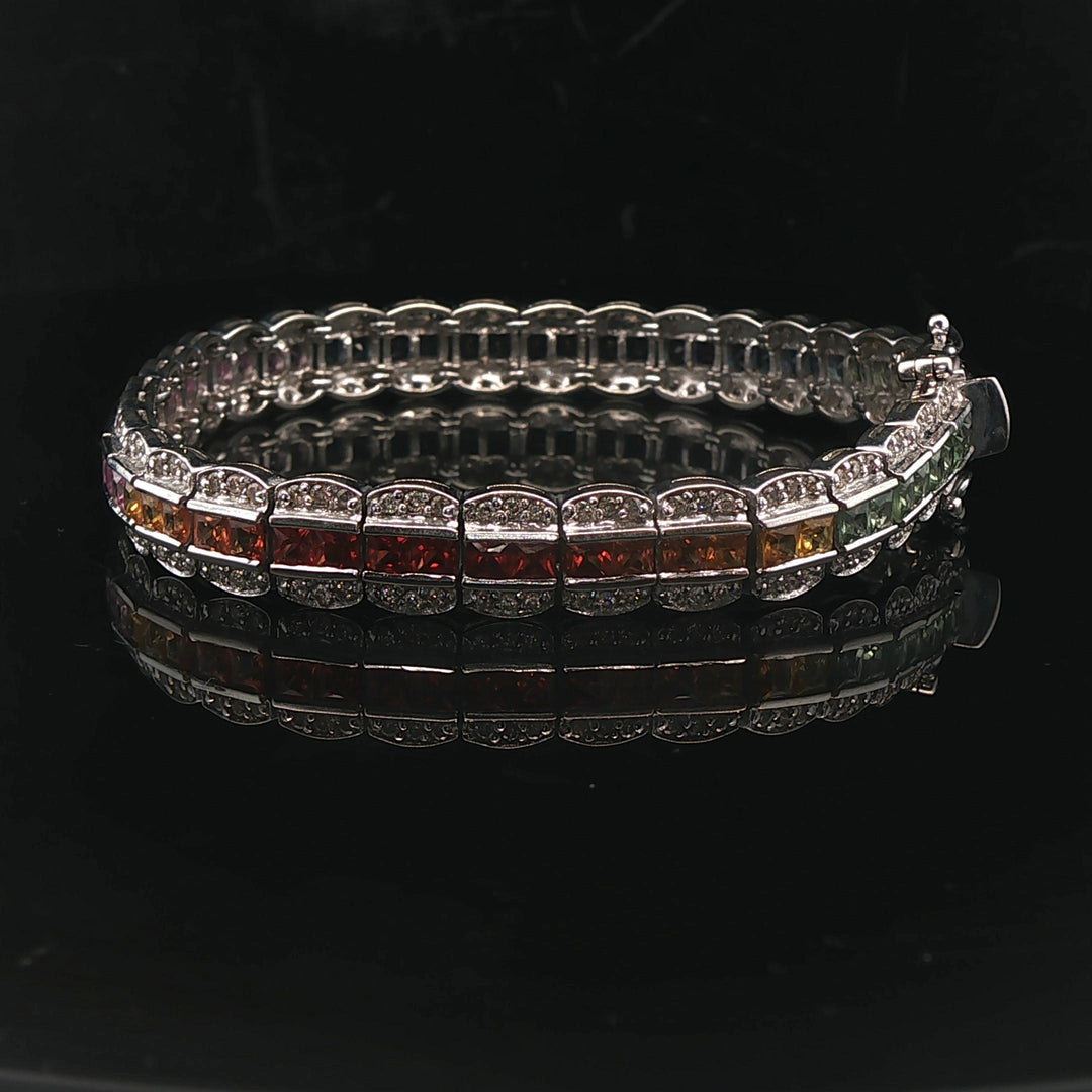14k White Gold 1.6cttw Diamond and Rainbow Sapphire Link Bracelet 7"