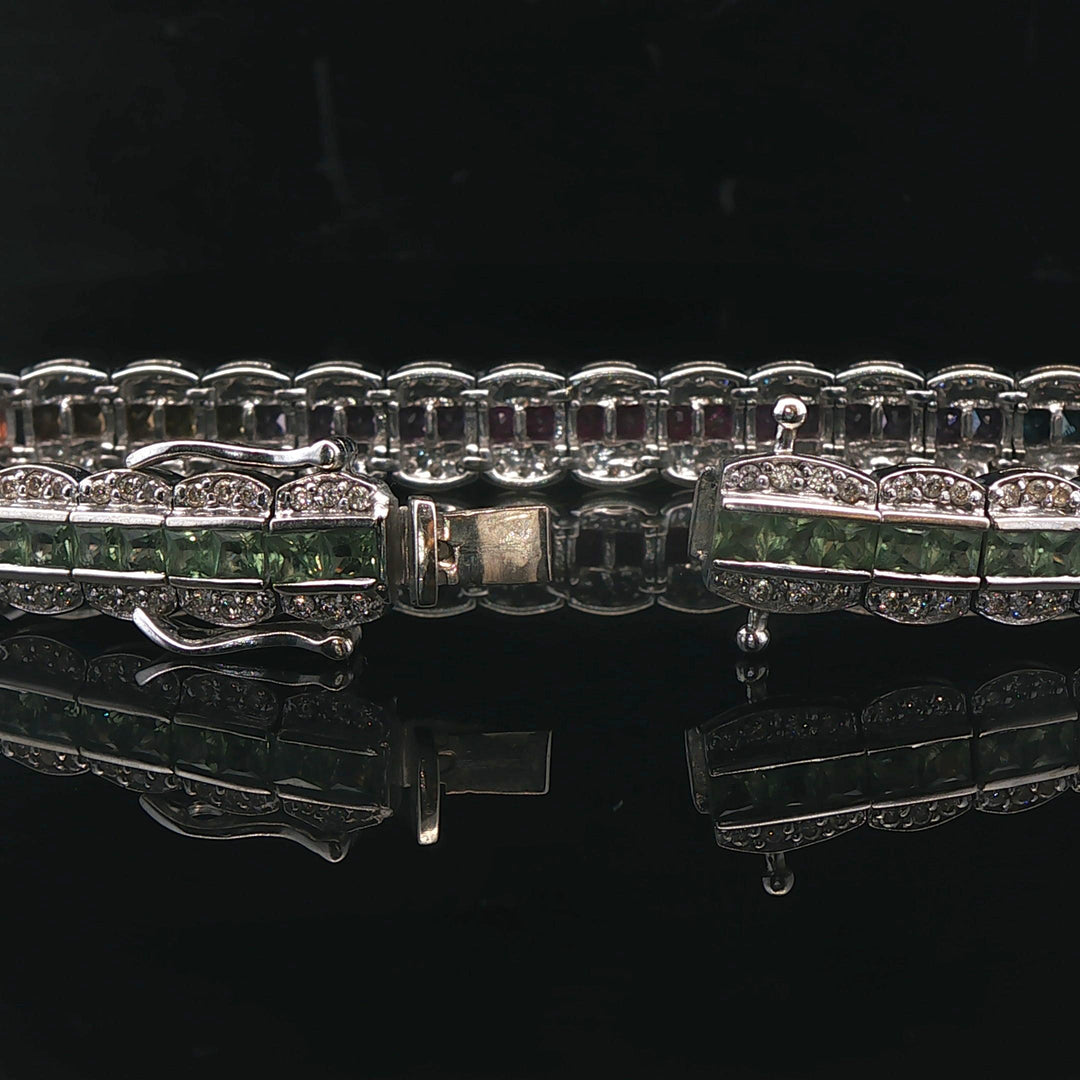 14k White Gold 1.6cttw Diamond and Rainbow Sapphire Link Bracelet 7"