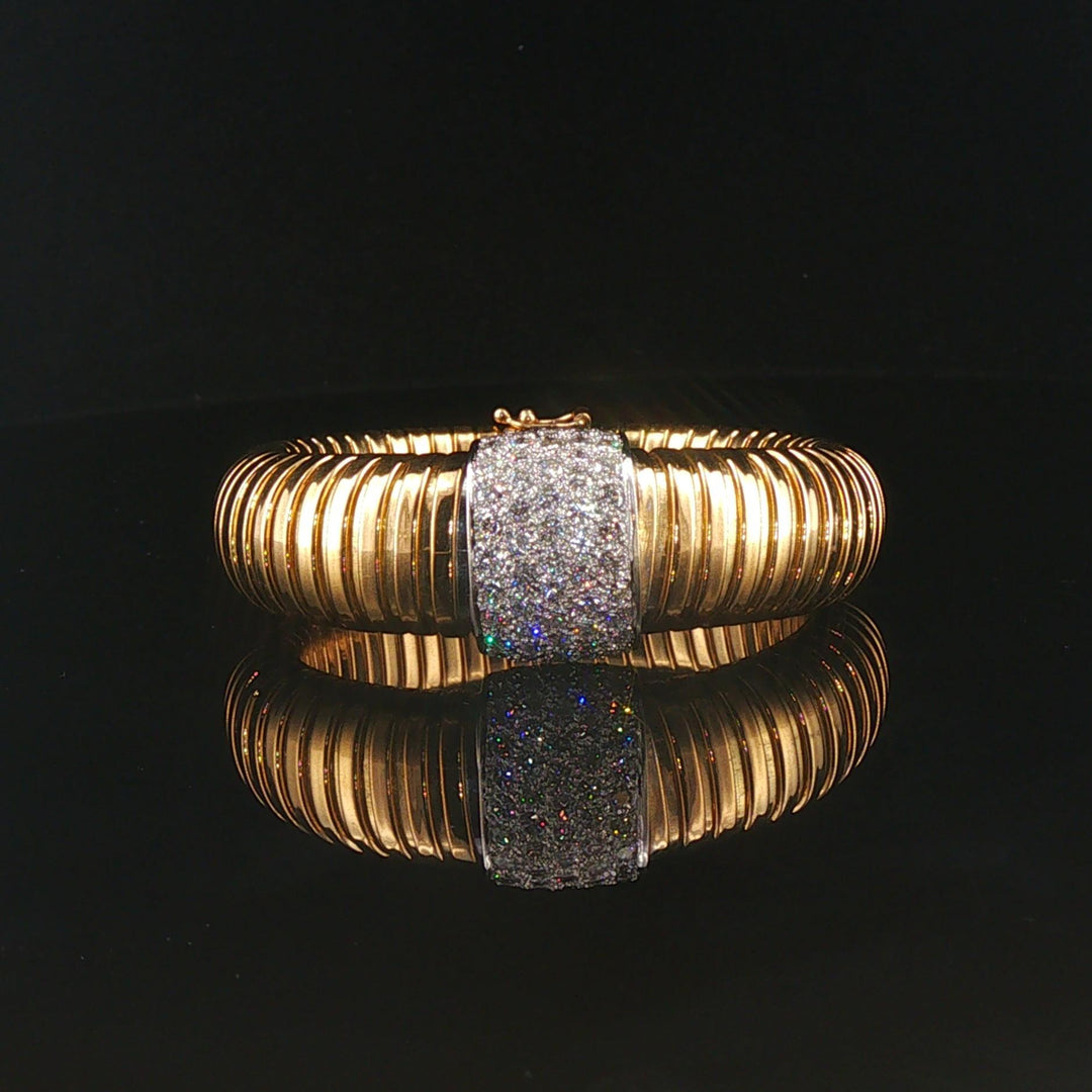 18k Yellow Gold and 2.20cttw Diamond Tubogas Stretch 36g Bangle Bracelet Italy