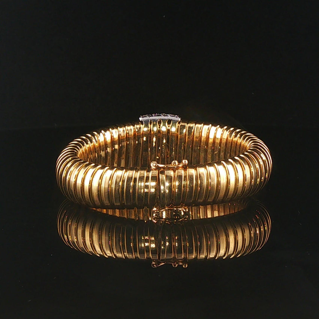 18k Yellow Gold and 2.20cttw Diamond Tubogas Stretch 36g Bangle Bracelet Italy