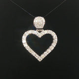 18k White Gold and 2.25cttw Diamond Large Heart Pendant 1.5"