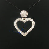 18k White Gold and 2.25cttw Diamond Large Heart Pendant 1.5"
