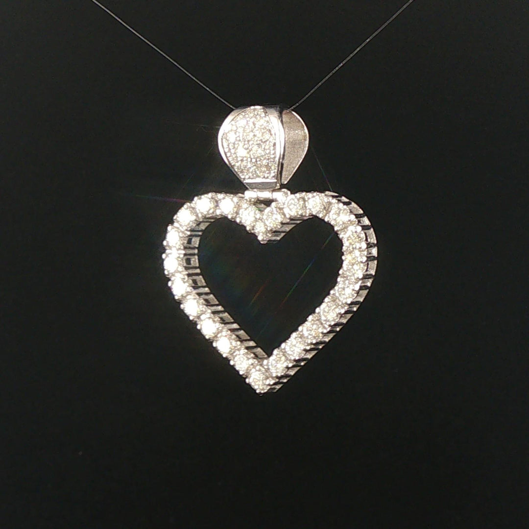 18k White Gold and 2.25cttw Diamond Large Heart Pendant 1.5"