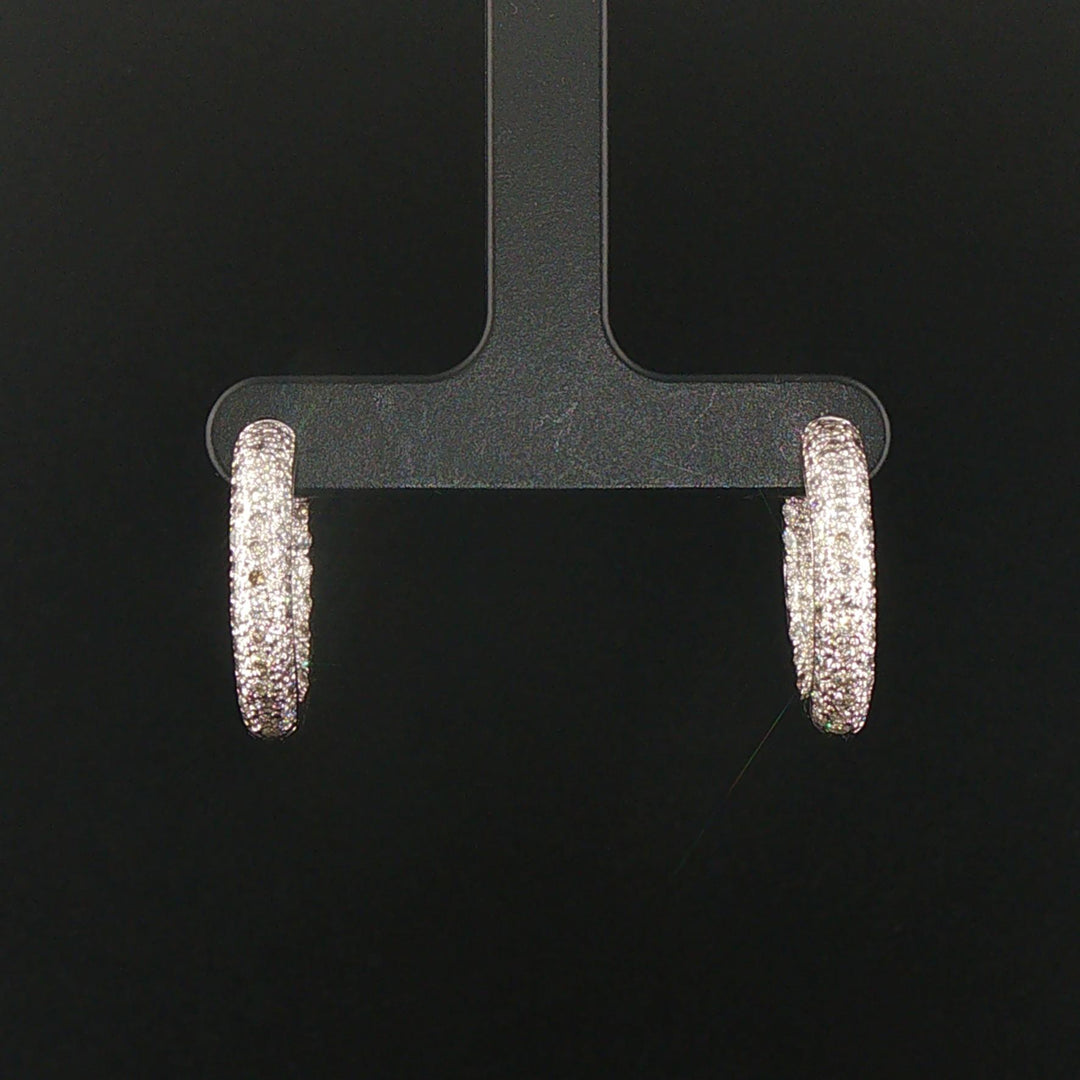 18k White Gold and 2cttw Pave Diamond Inside Out Hoop Earrings 0.75"
