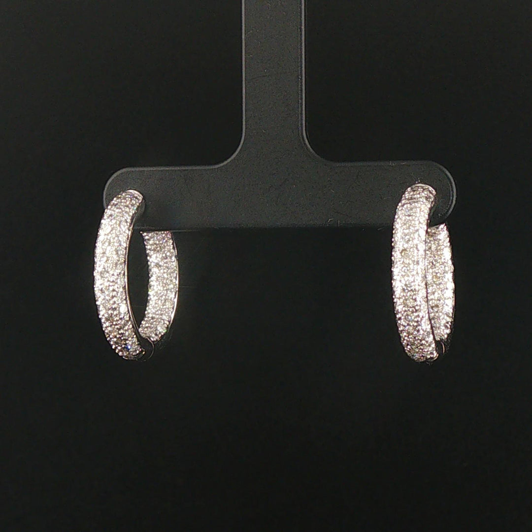 18k White Gold and 2cttw Pave Diamond Inside Out Hoop Earrings 0.75"