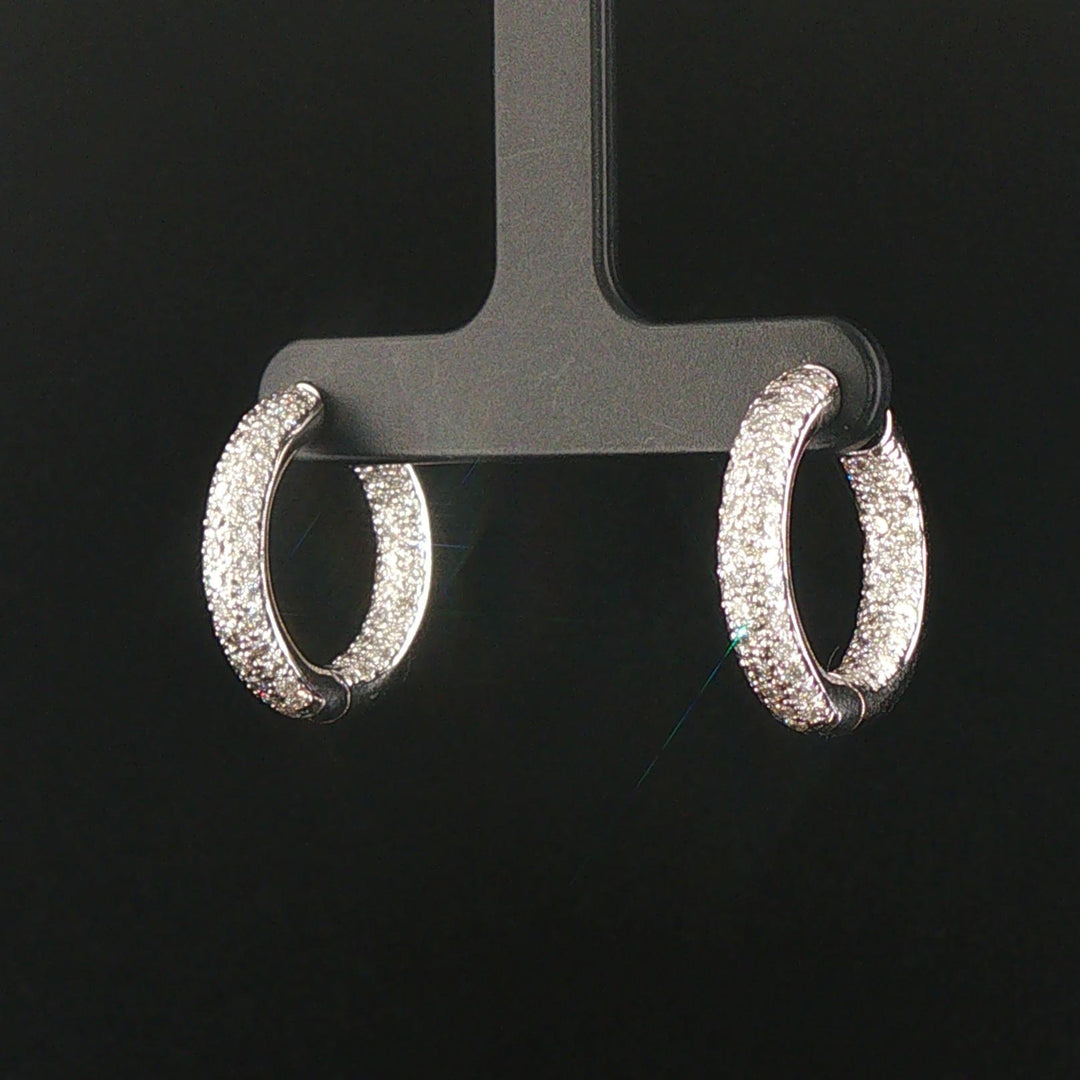 18k White Gold and 2cttw Pave Diamond Inside Out Hoop Earrings 0.75"