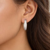18k White Gold and 2cttw Pave Diamond Inside Out Hoop Earrings 0.75"
