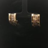 14k Yellow Gold 6g Vintage Greek Key Huggie Earrings 1"