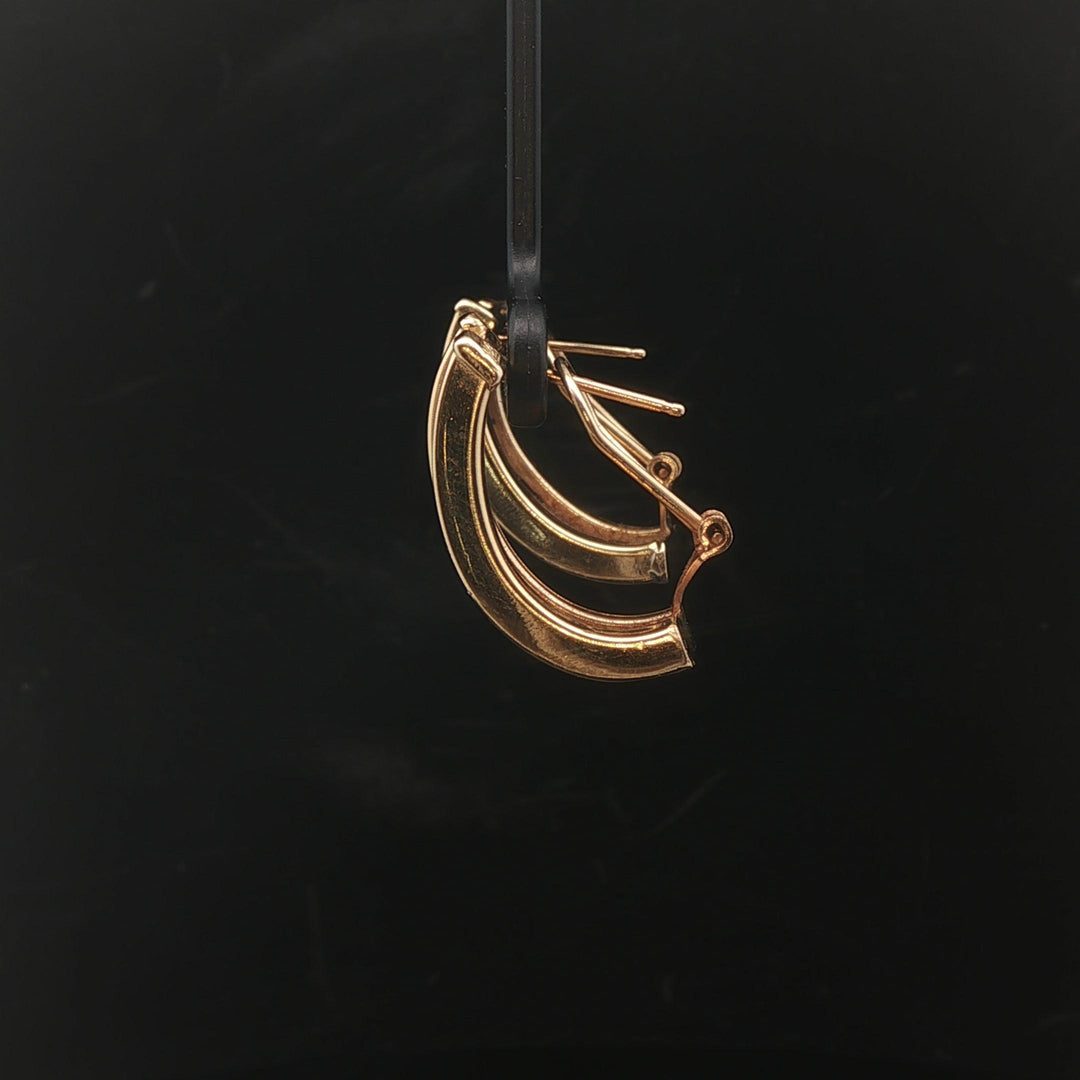 14k Yellow Gold 6g Vintage Greek Key Huggie Earrings 1"