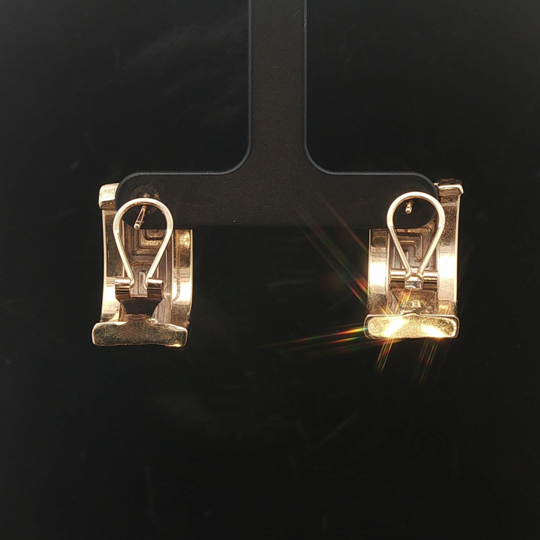 14k Yellow Gold 6g Vintage Greek Key Huggie Earrings 1"