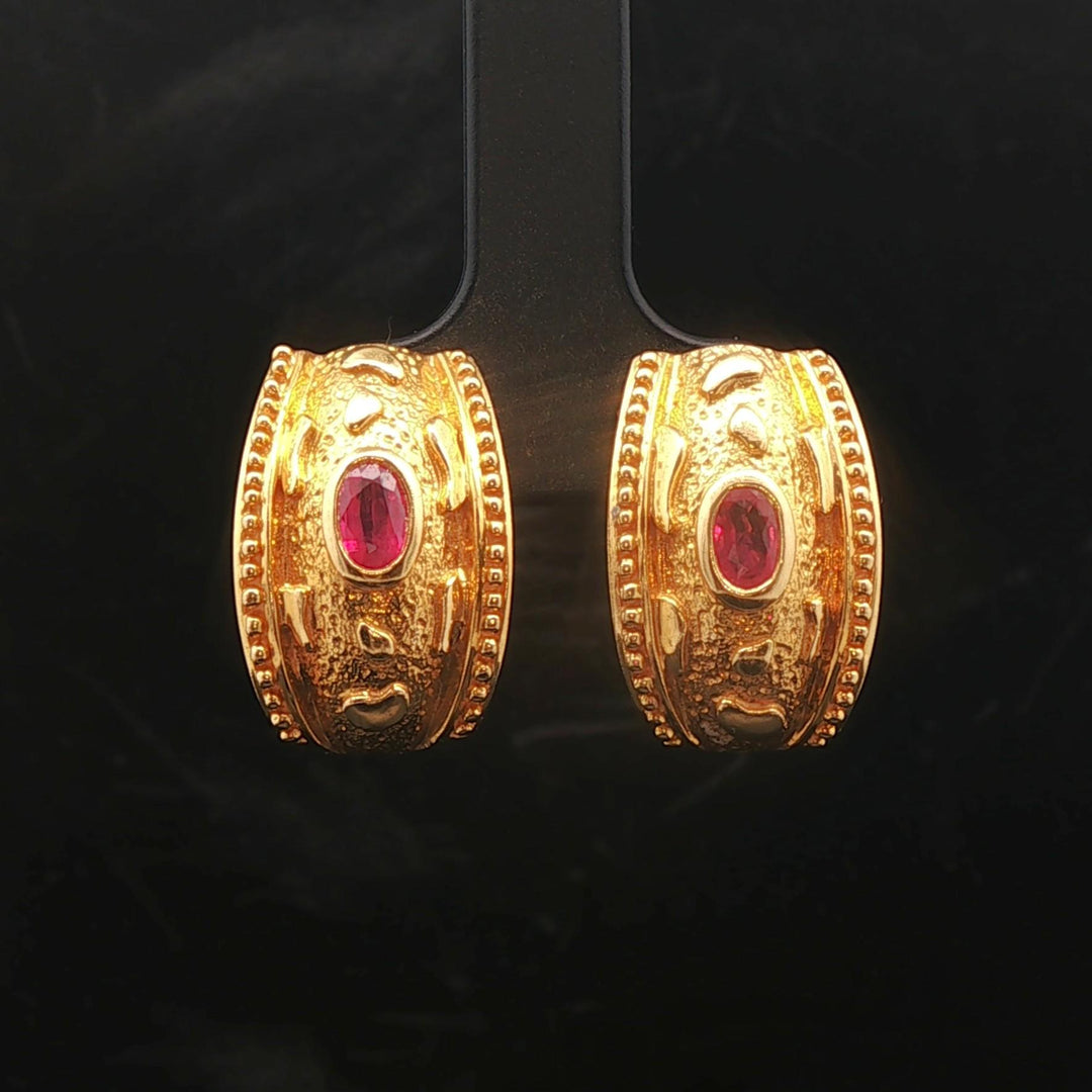 22k Yellow Gold and Ruby 13.4g Solid Vintage Huggie Earrings