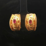 22k Yellow Gold and Ruby 13.4g Solid Vintage Huggie Earrings