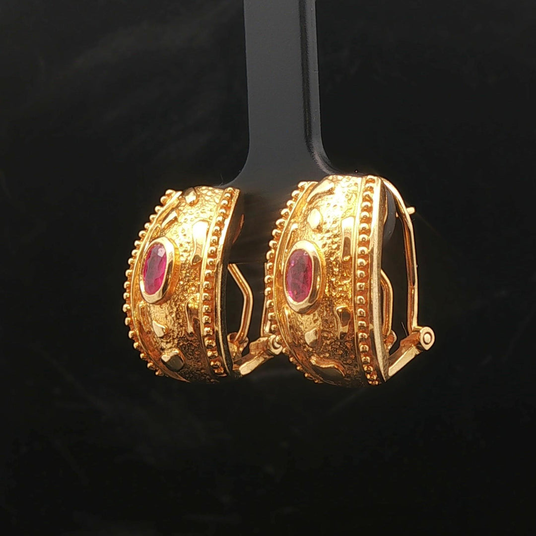 22k Yellow Gold and Ruby 13.4g Solid Vintage Huggie Earrings