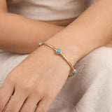 18k Yellow Gold and Cabochon Turquoise 16.4g Vintage Hammered Bangle Bracelet 8"