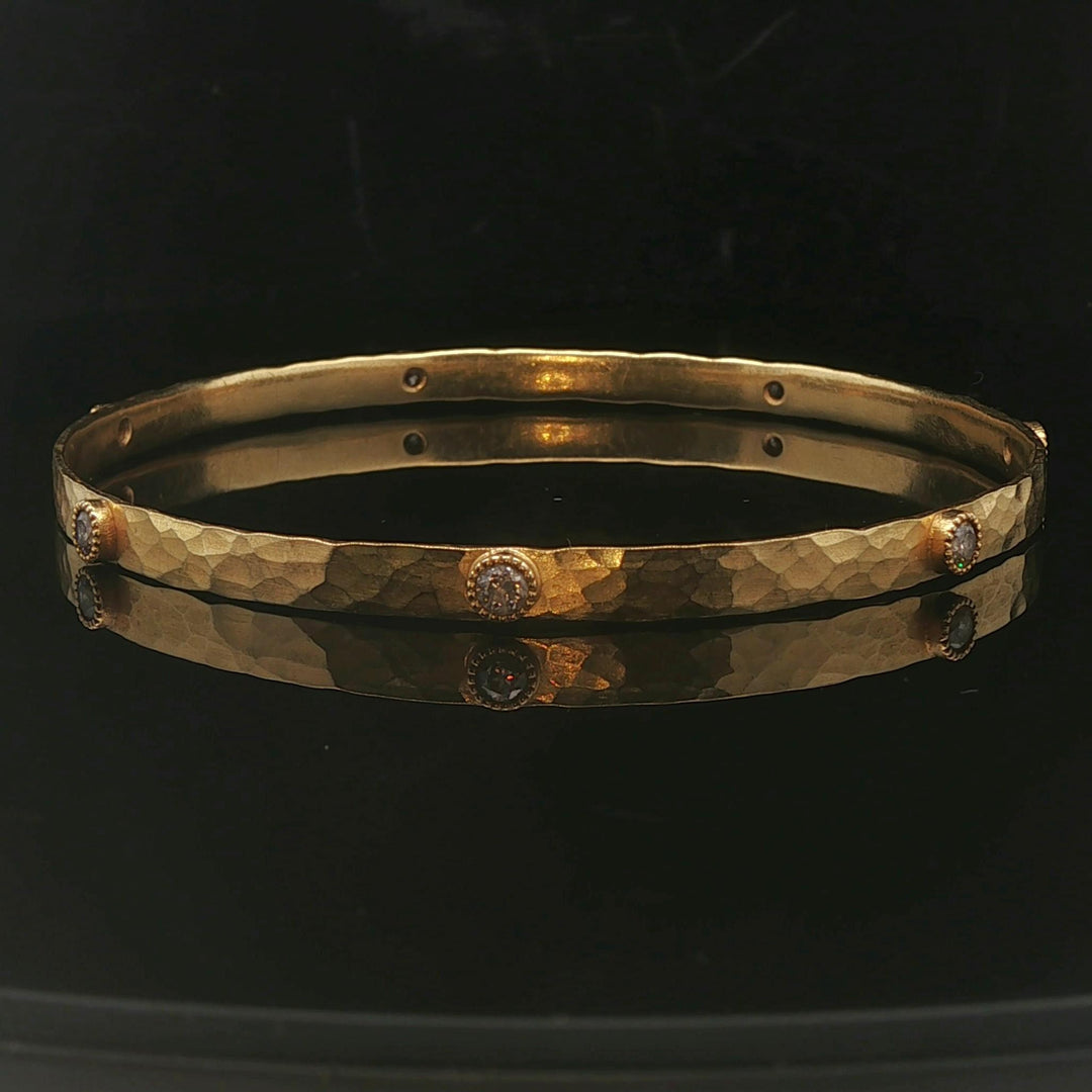 18k Yellow Gold and 0.70cttw Diamond 13.7g Vintage Hammered Bangle Bracelet 8"