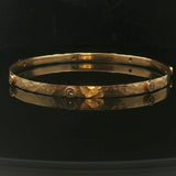18k Yellow Gold and 0.70cttw Diamond 13.7g Vintage Hammered Bangle Bracelet 8"