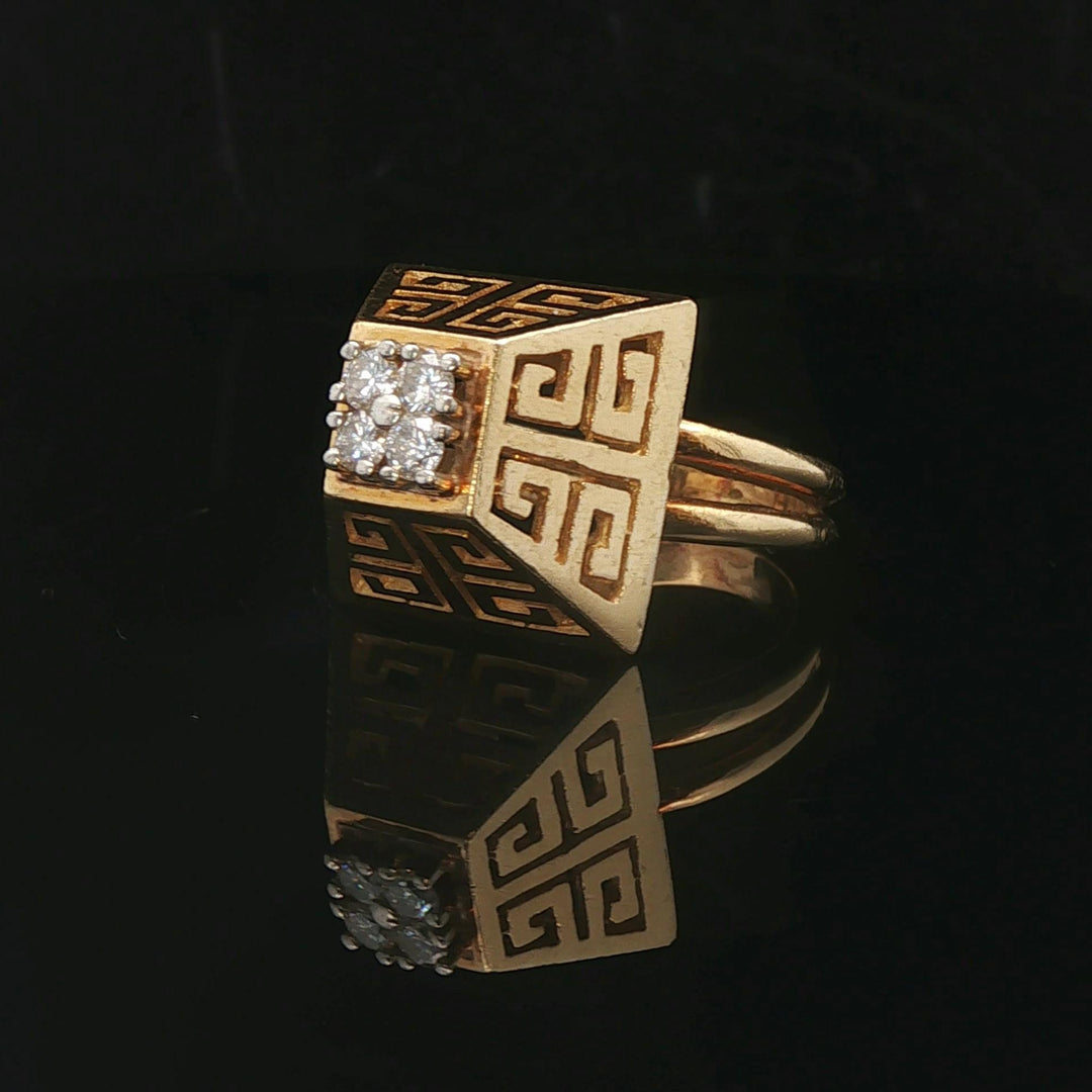 Tiffany & Co. 18k Yellow Gold and 0.40cttw Diamond Greek Key Ring Size 6