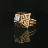 Tiffany & Co. 18k Yellow Gold and 0.40cttw Diamond Greek Key Ring Size 6