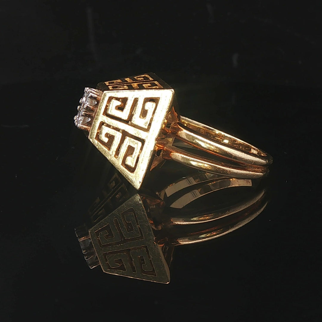 Tiffany & Co. 18k Yellow Gold and 0.40cttw Diamond Greek Key Ring Size 6