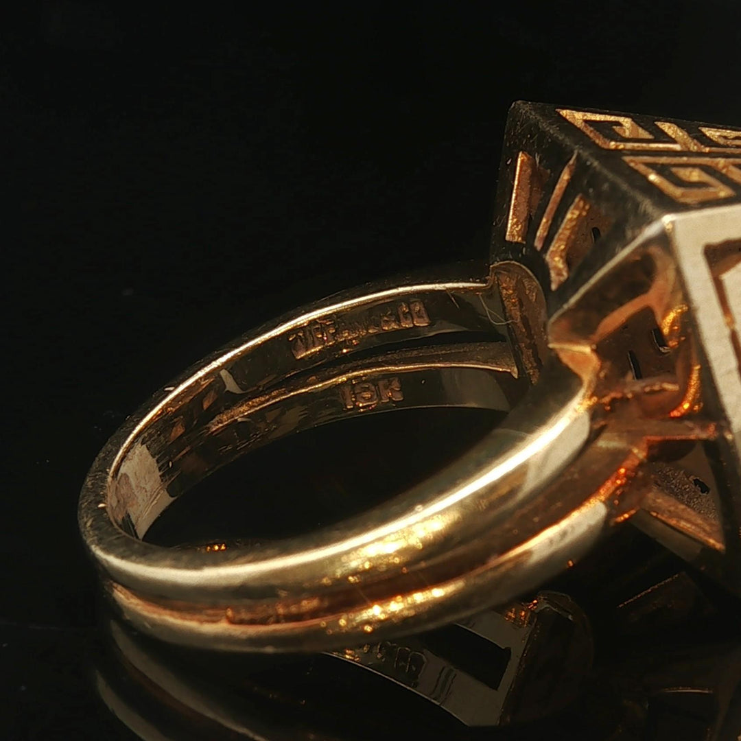 Tiffany & Co. 18k Yellow Gold and 0.40cttw Diamond Greek Key Ring Size 6